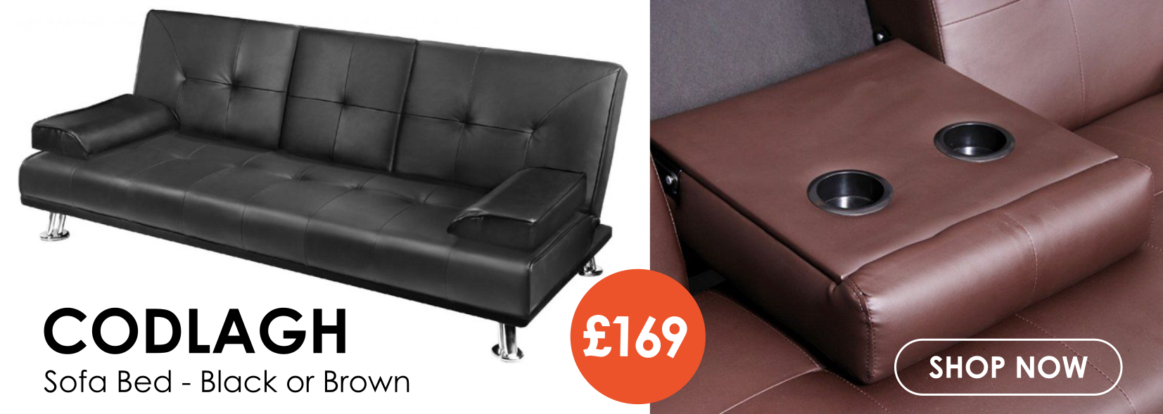 Codlagh Faux Leather Sofa Bed in Black or Brown