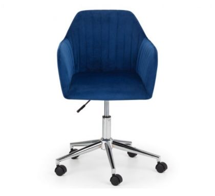 Kahlo Velvet Swivel Office Chair - Blue & Chrome
