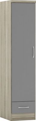 Nevada 1 Door 1 Drawer Wardrobe 0.4m - Grey Gloss/Light Oak
