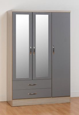 Nevada 3 Door 2 Drawer Wardrobe in Grey Gloss 1.2m - Light Oak