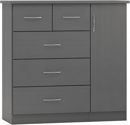Nevada 5 Drawer Low Wardrobe 1.2m - 3D Effect Grey