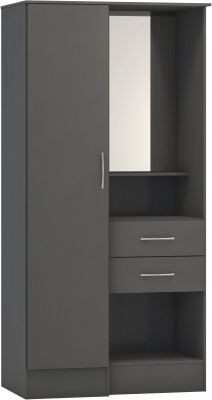 Nevada Vanity 1 Door Wardrobe 0.9m - 3D Effect Grey