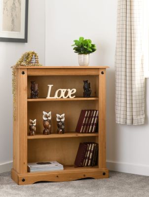 Corona Low Bookcase - Distressed Waxed Pine