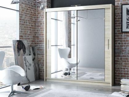 Paris 2.03m Slide Robe Oak Wardrobe with Led