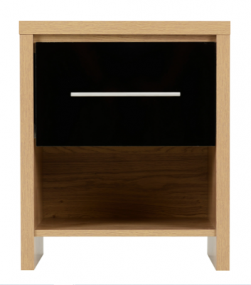 Seville 1 Drawer Bedside - Black High Gloss/Light Oak Effect
