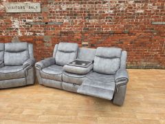 Mondeo Fabric Recliner 3 Seater with Drop Down Table - Grey