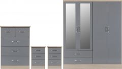 Nevada 4 Door Mirrored Wardrobe BEDROOM SET 1.54m - GREY Gloss